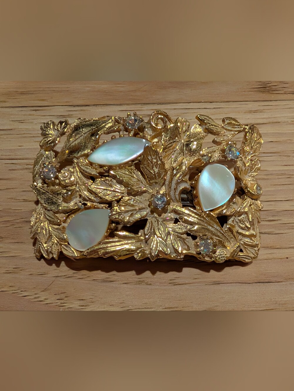 Goldtone Floral Mother-of-Pearl Barrette